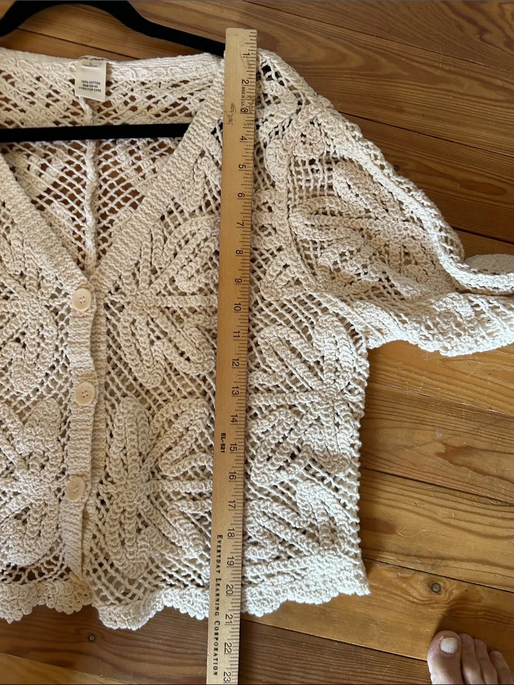 Ultra Pink Crochet V-Neck Button-Front Cardigan - Cream - Picture 9 of 10